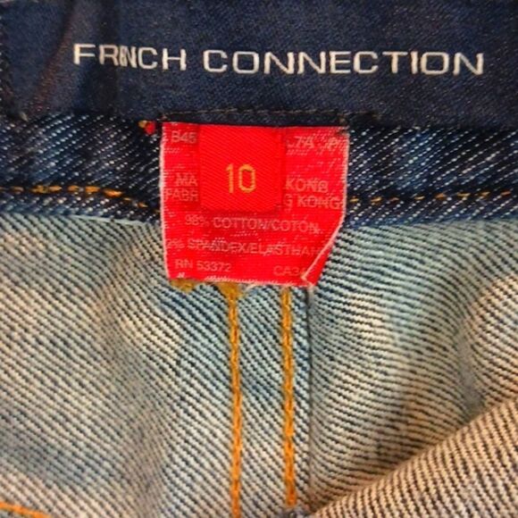 Y2K French Connection dark wash denim fitted skirt with front slit size 10 - Picture 8 of 8